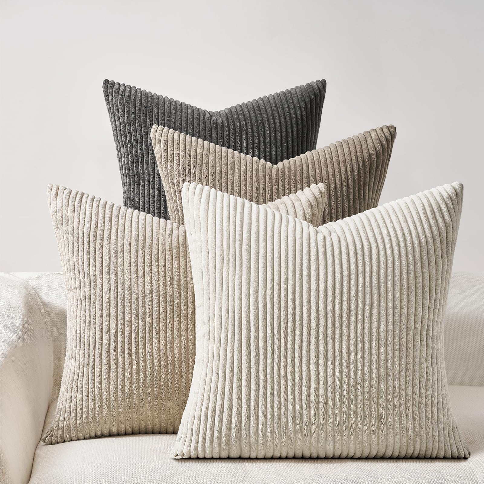 Topfinel 4-pack pillow covers in soft corduroy stripes for cozy decor
