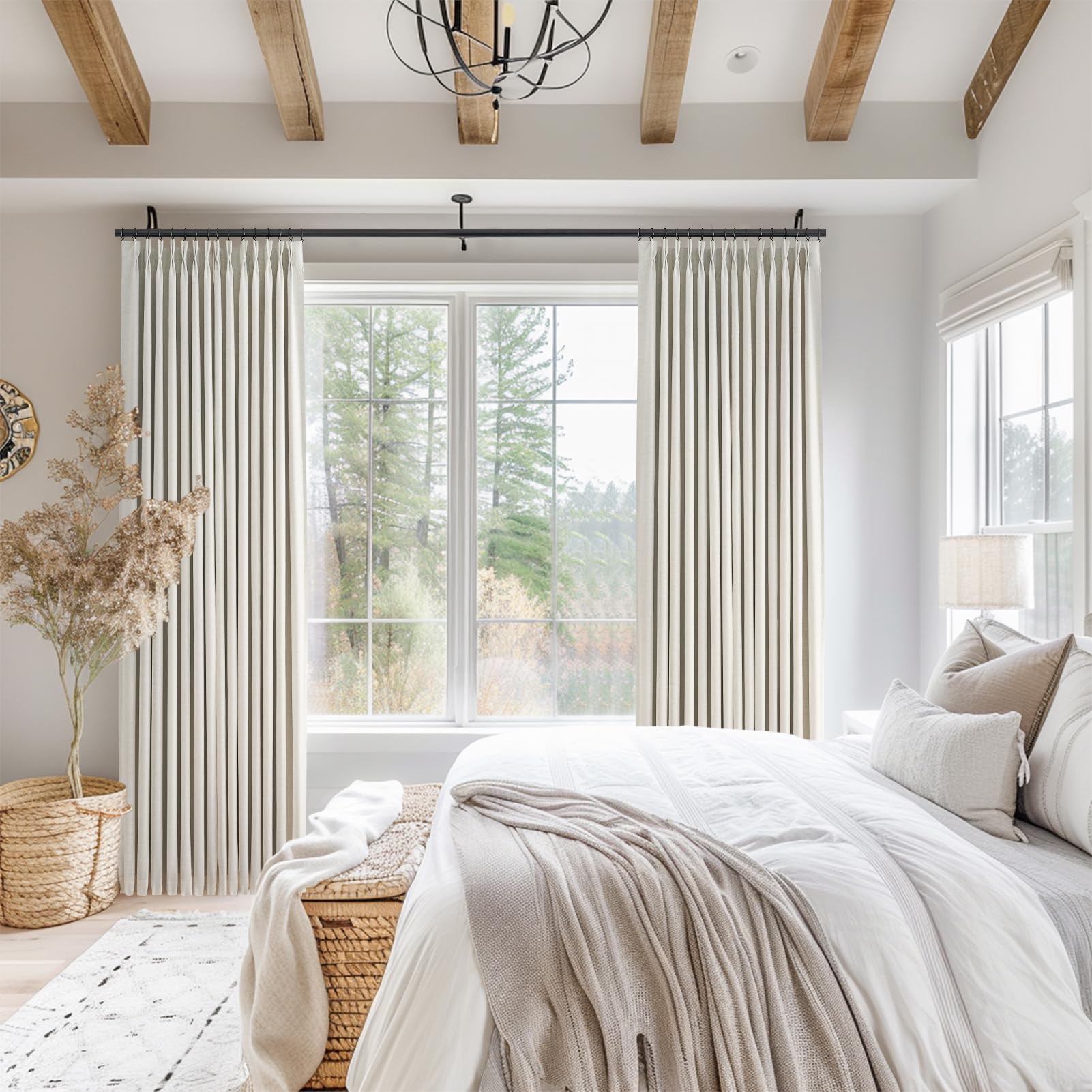 Topfinel pinched-pleat curtains hanging setup demonstrates elegant drape and versatile mounting