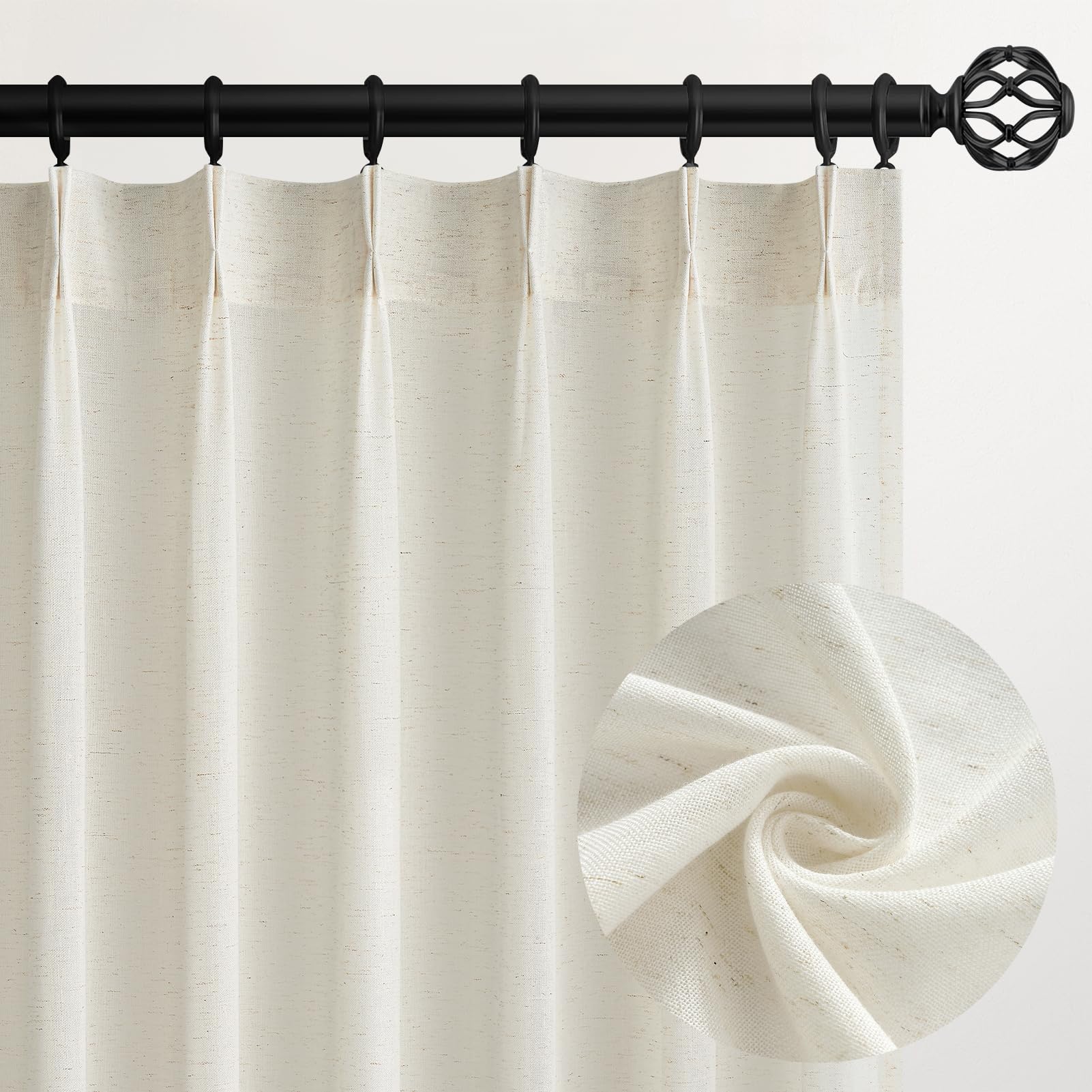 Topfinel pinched-pleated curtain cream 84in enhances privacy with soft daylight.