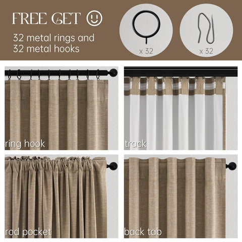 Two-panel set shown with back tabs and rod pockets for versatile hanging.
