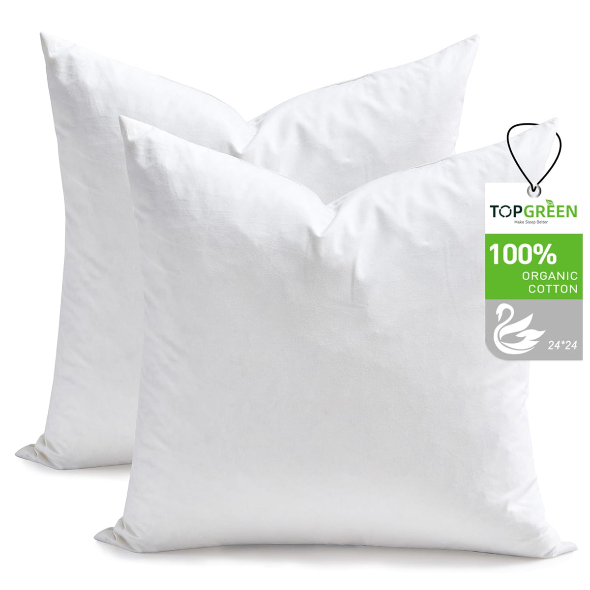 Topgreen feathers down pillow inserts 24x24 pack 2 providing plush sofa decor