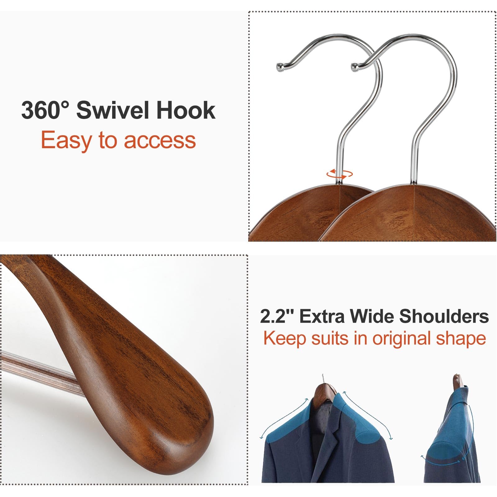TOPIA HANGER 360-degree swivel hook allows easy access and quick outfit scanning