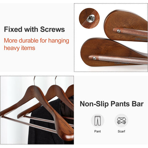 TOPIA HANGER anti-rust screw and sturdy wood provide durable garment support