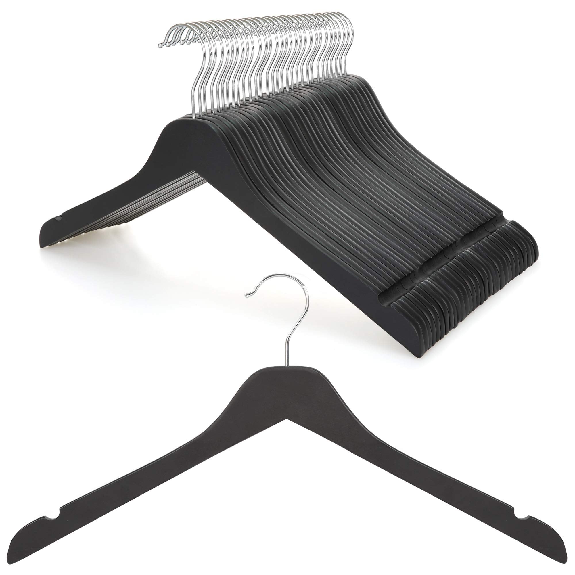Topia Hanger space-saving black wooden hanger with a 0.28-inch profile for compact closets.
