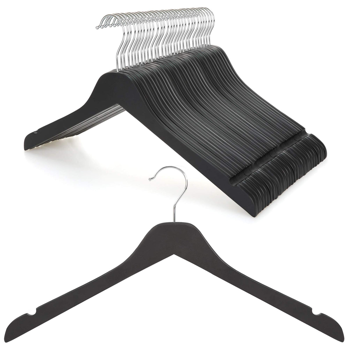 Topia Hanger space-saving black wooden hanger with a 0.28-inch profile for compact closets.