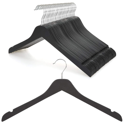 Topia Hanger space-saving black wooden hanger with a 0.28-inch profile for compact closets.