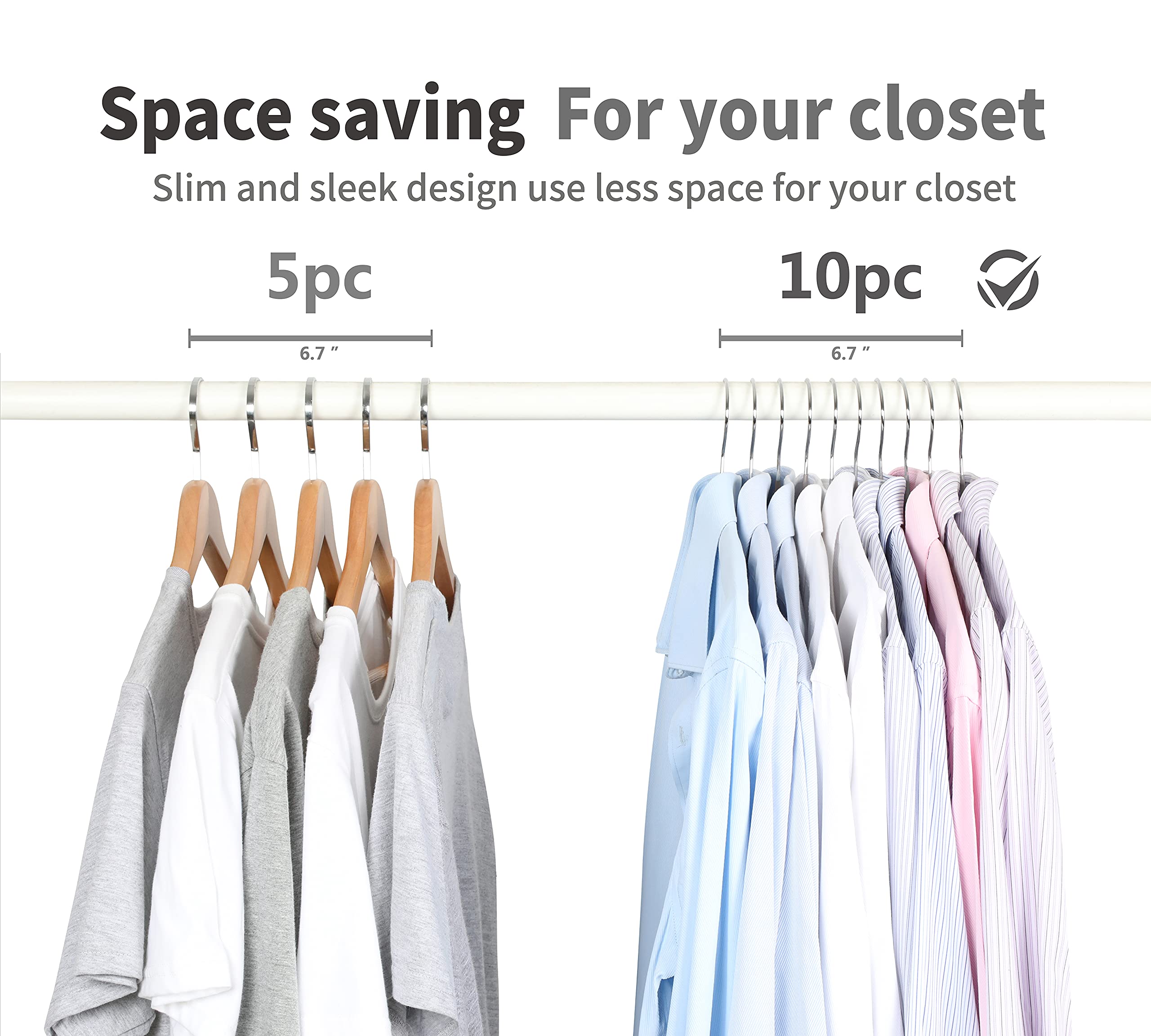 TOPIA HANGER hangers holding shirts and dresses neatly to preserve shape.