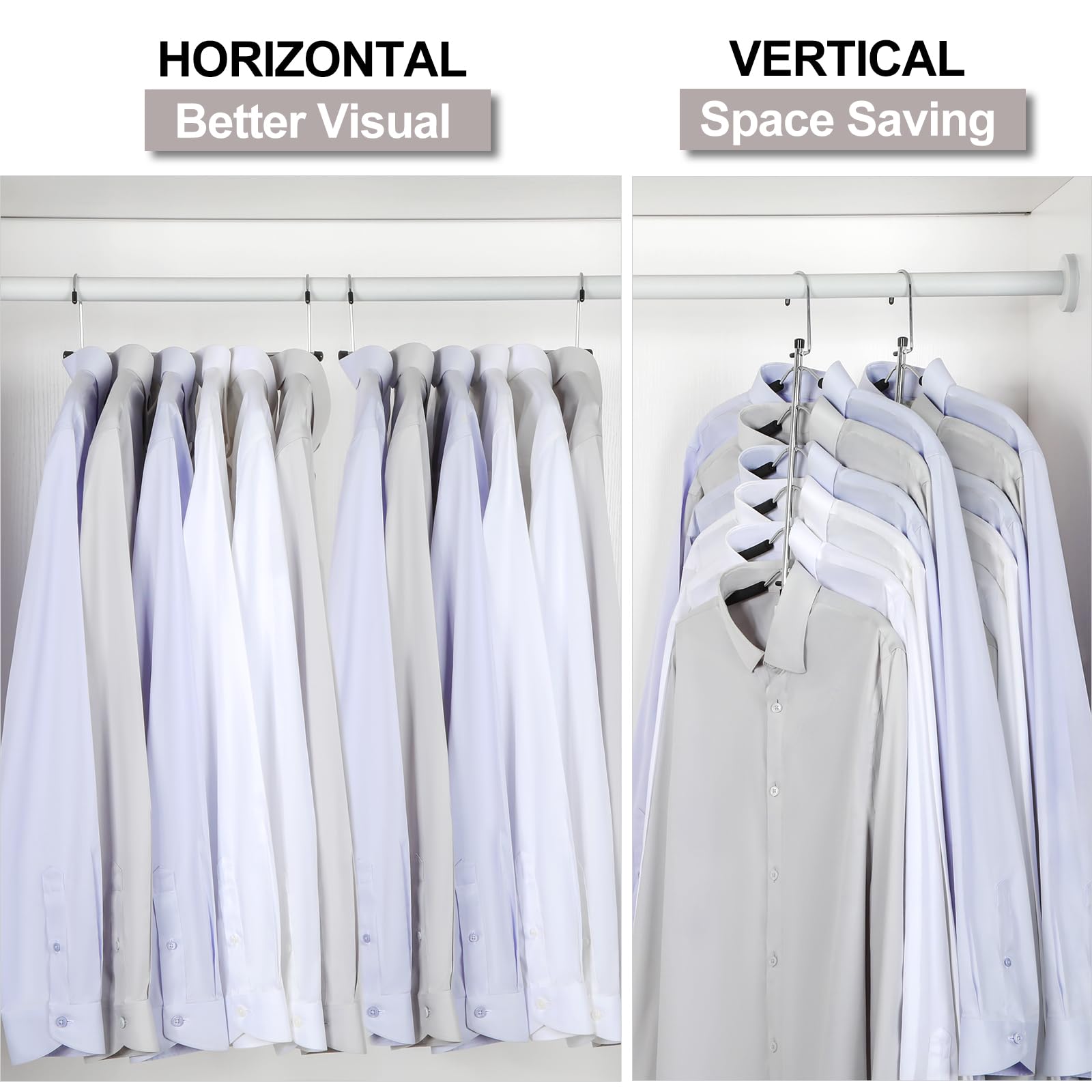 Topia Hanger horizontal and vertical modes improve wardrobe organization.
