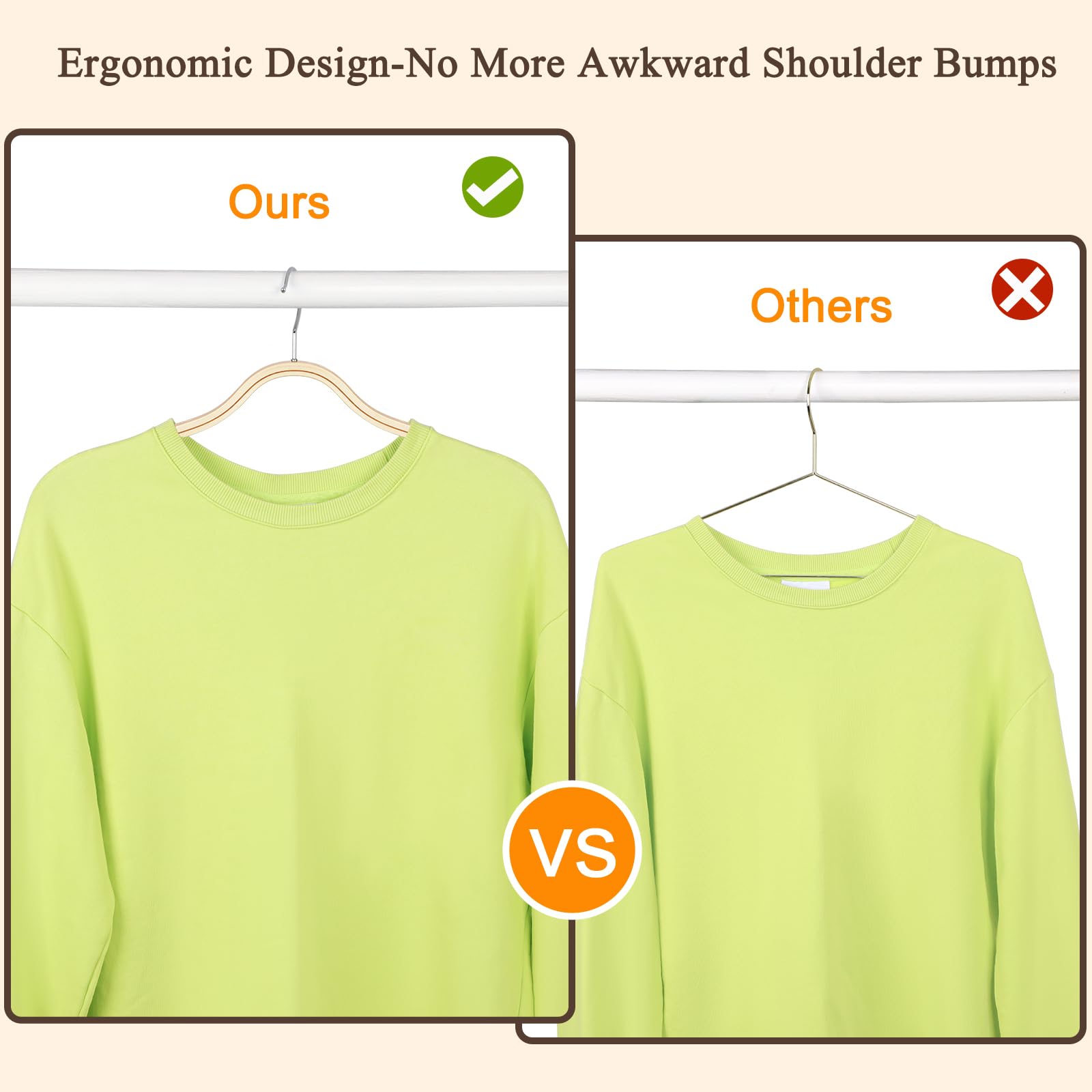 TOPIA HANGER lightweight wood design saves space without sacrificing strength.