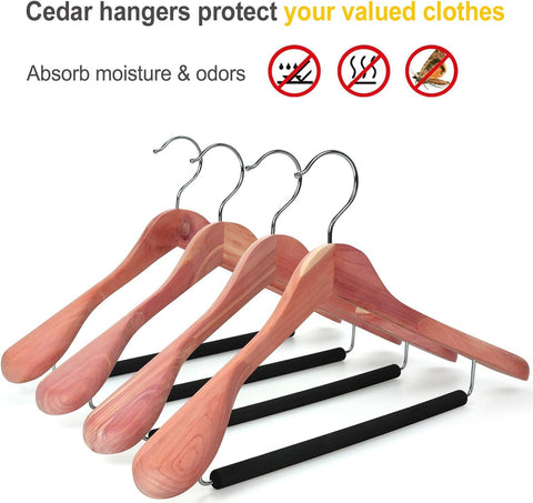 TOPIA HANGER Natural cedar helps absorb moisture and odors in the closet.