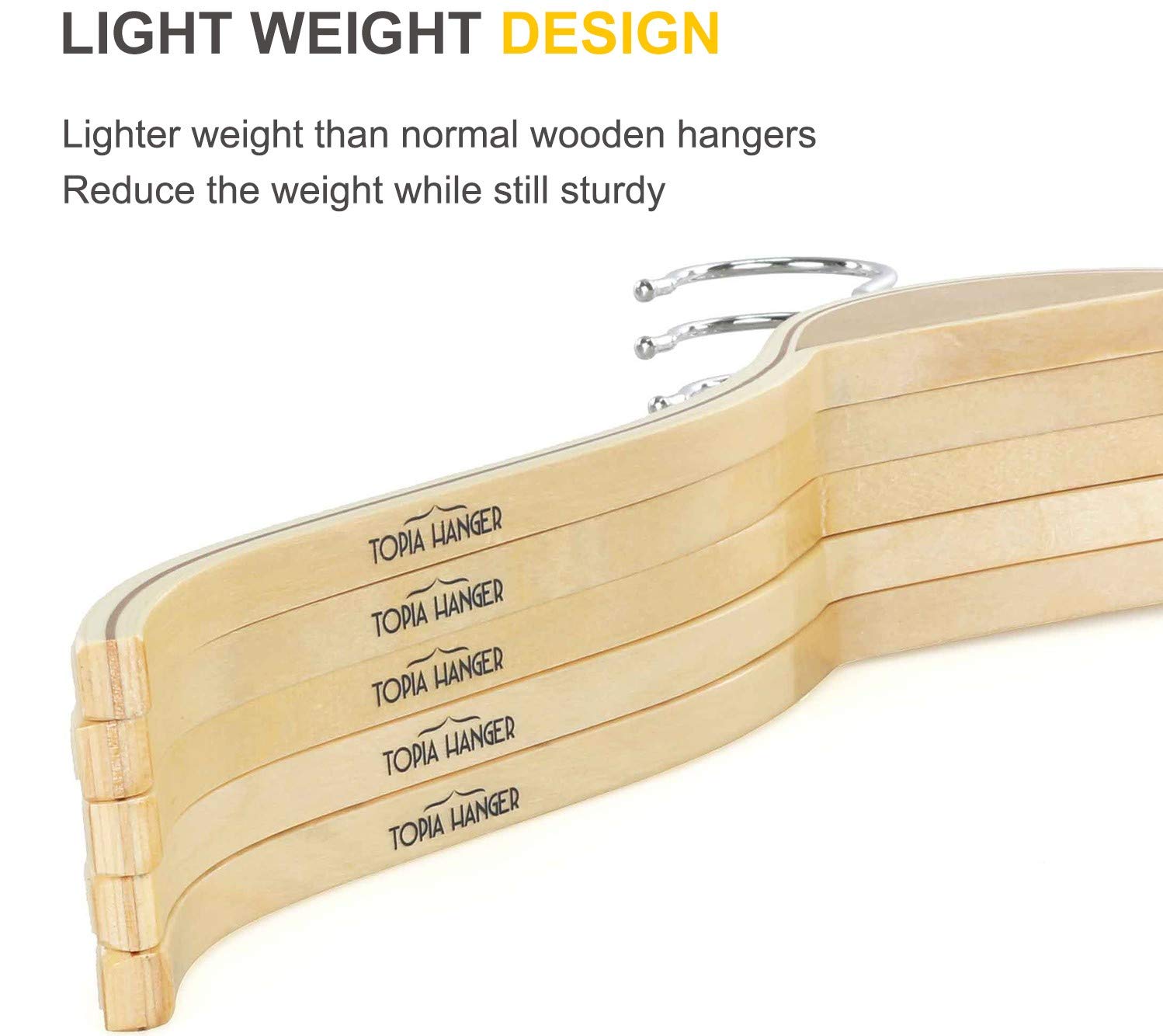 TOPIA HANGER No Shoulder Bump design helps sweaters maintain shape during storage.
