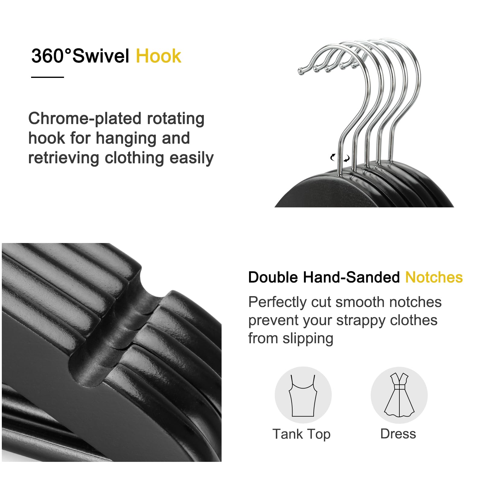 TOPIA HANGER non-slip shoulder notches keep straps in place securely.