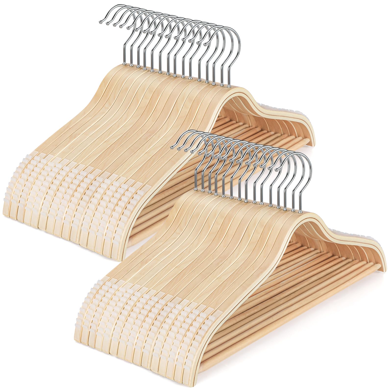 TOPIA HANGER sleek wooden hanger with non-slip shoulders keeps dresses secure.