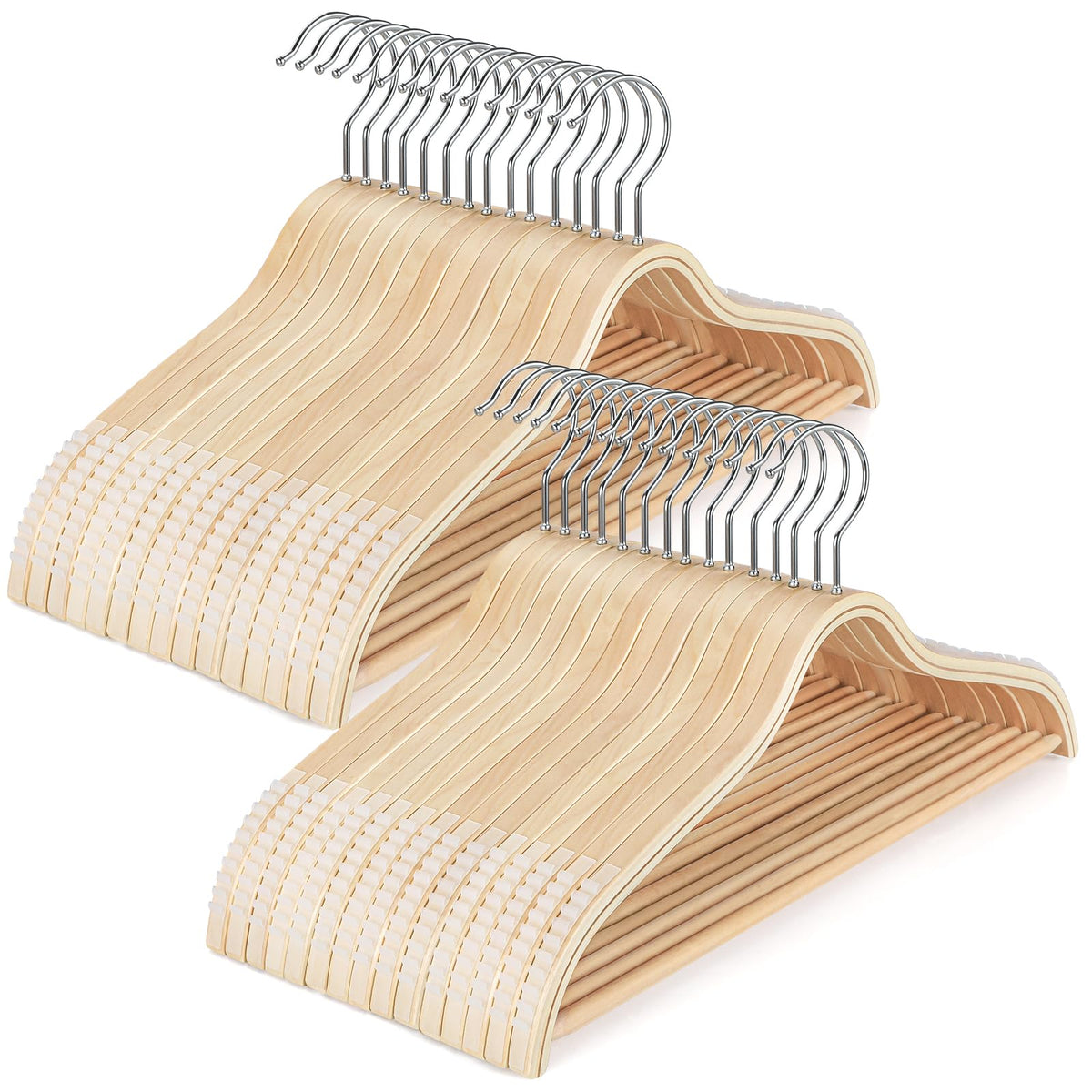 TOPIA HANGER sleek wooden hanger with non-slip shoulders keeps dresses secure.