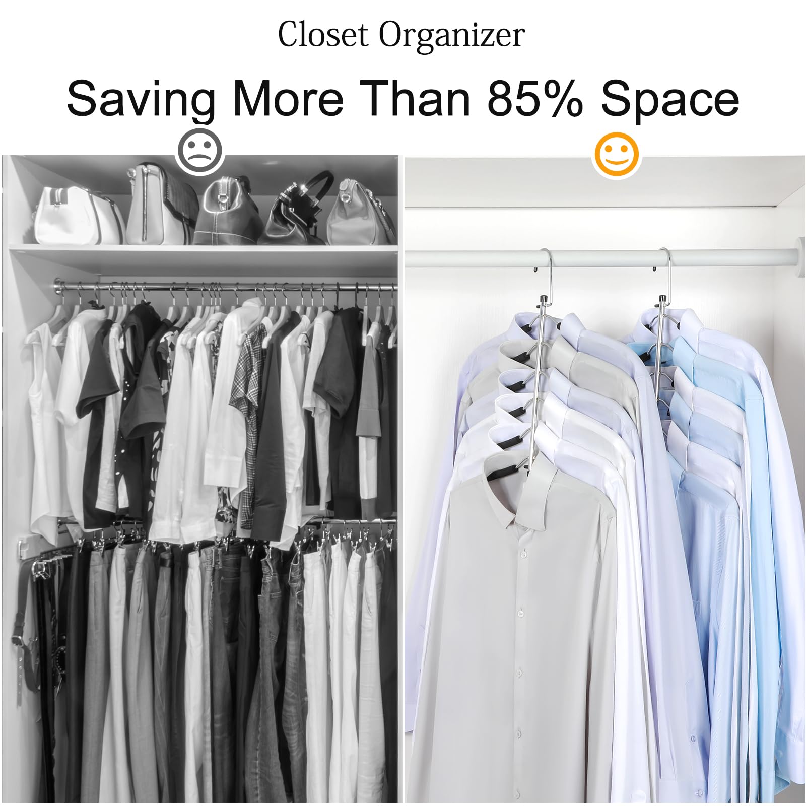Topia Hanger sturdy stainless steel construction supports multiple garments.