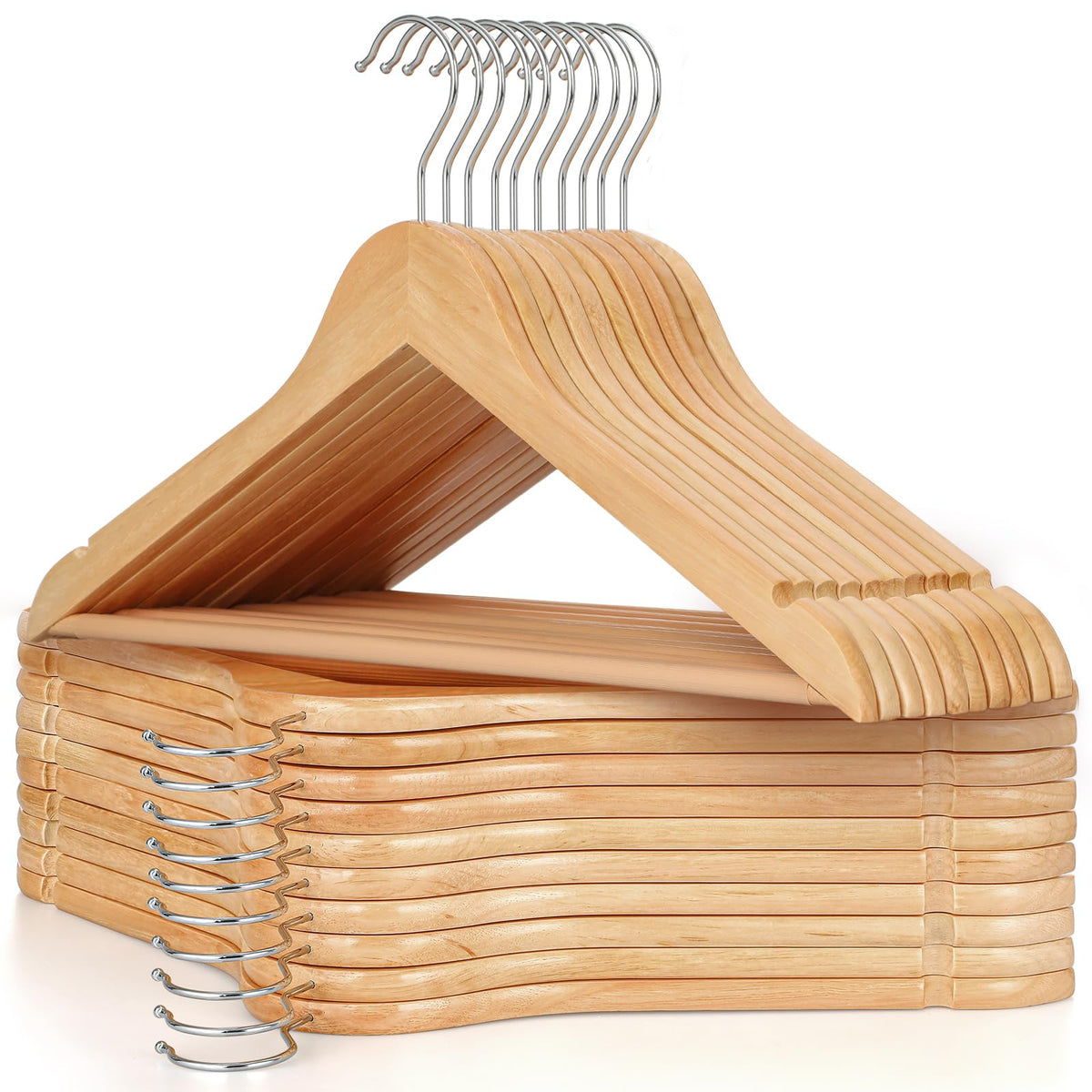 TOPIA HANGER wooden coat hanger 20-pack with durable natural wood for heavy garments