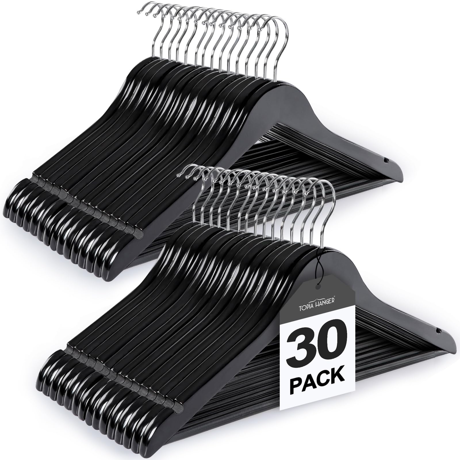 TOPIA HANGER wooden hanger front view emphasizes sturdy construction for durable closet organization
