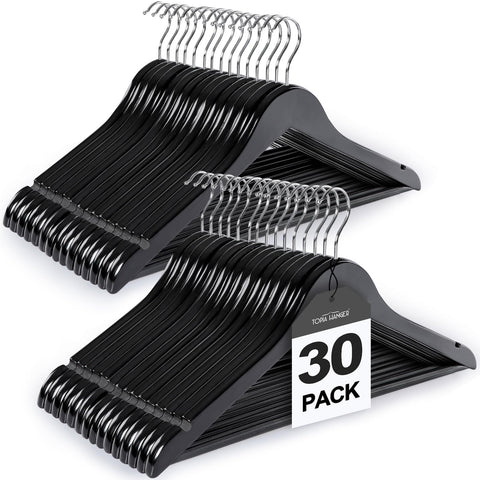 TOPIA HANGER wooden hanger front view emphasizes sturdy construction for durable closet organization
