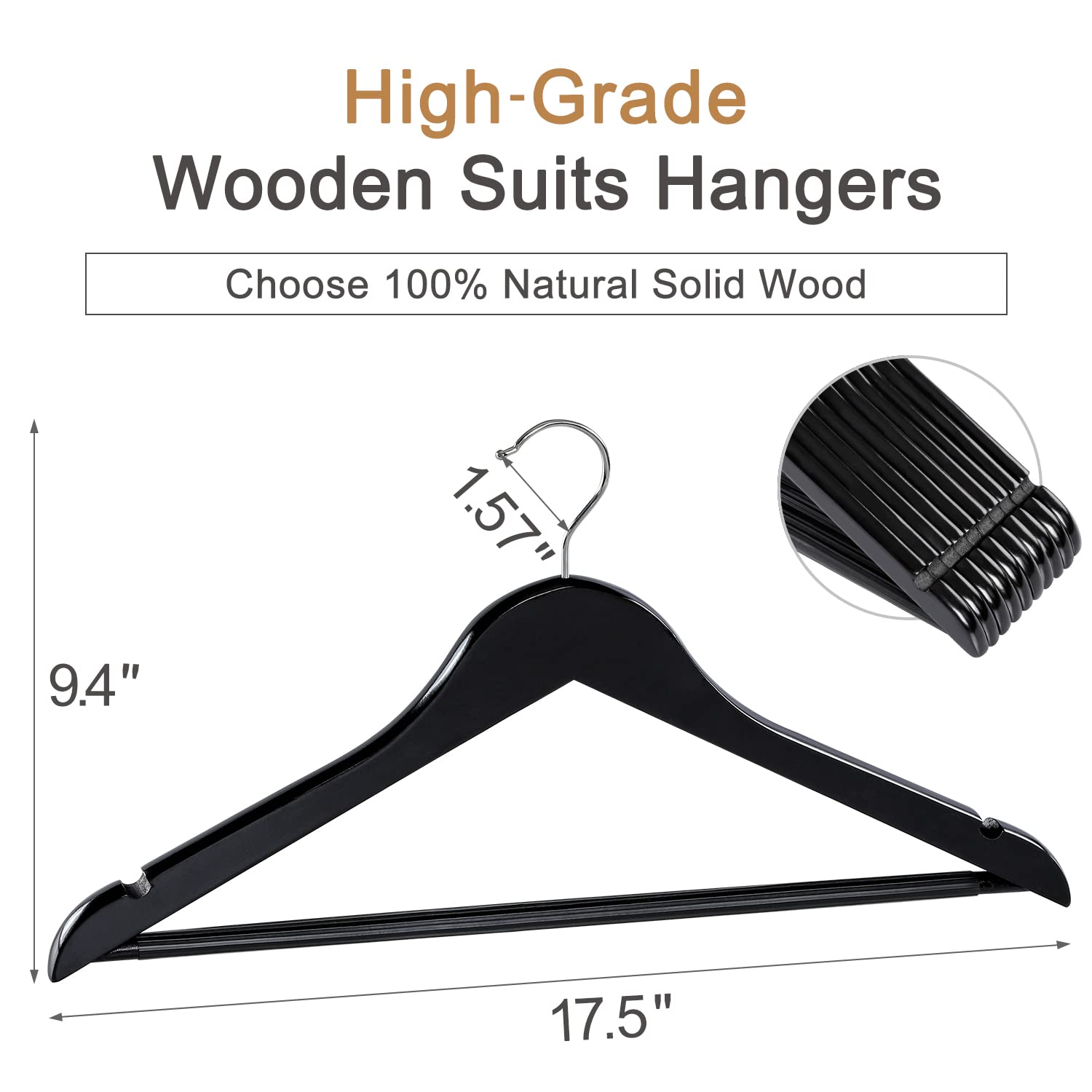 TOPIA HANGER wooden hanger side view showcases slim profile for space-saving closets