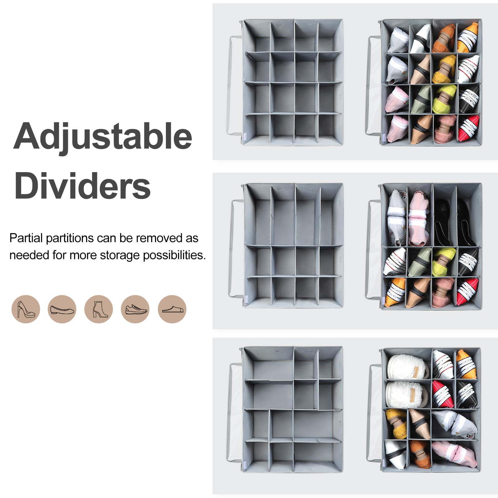 TOPIA HOME 16-pair capacity with adjustable dividers for organized footwear.