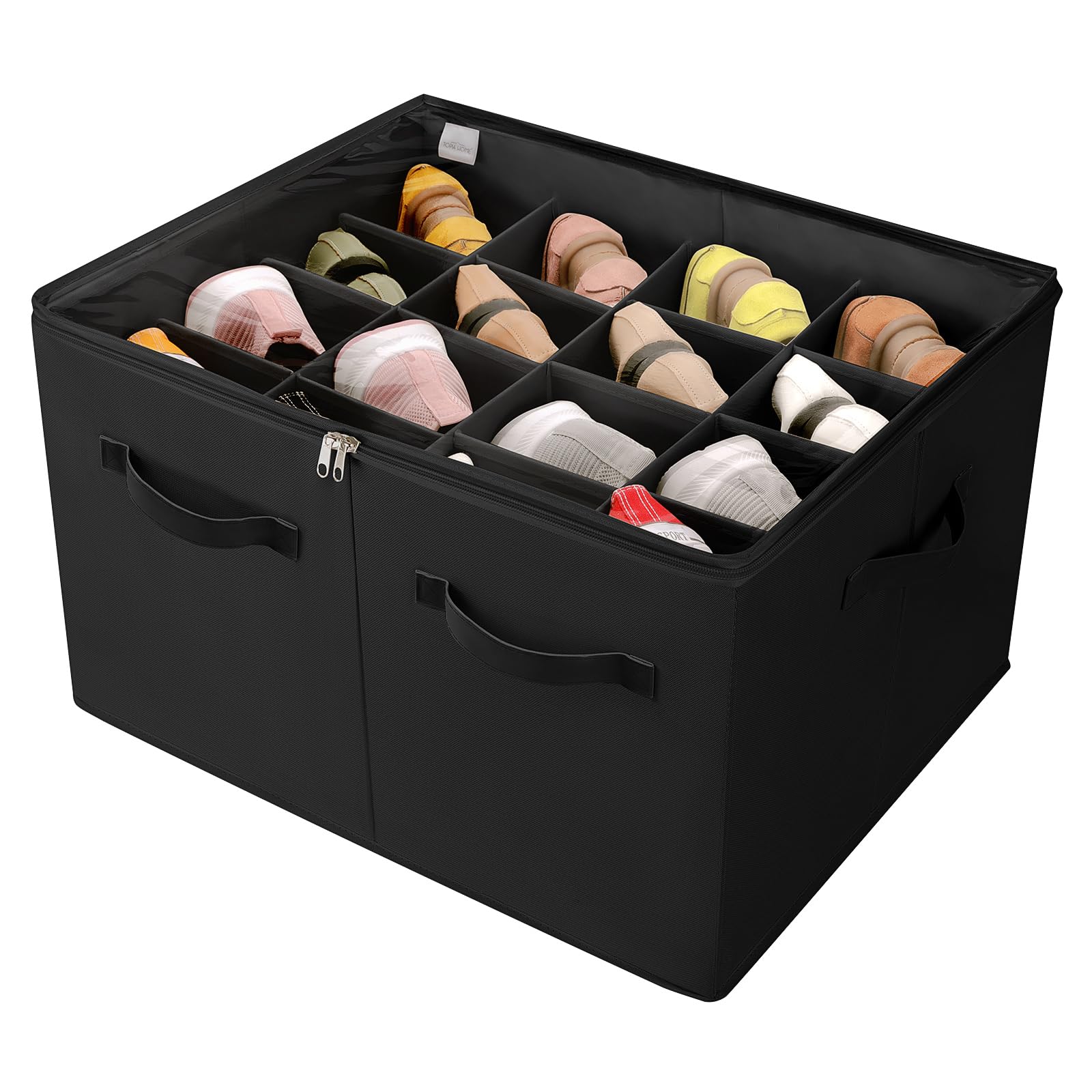TOPIA HOME shoe organizer with clear cover for visibility and dust protection.