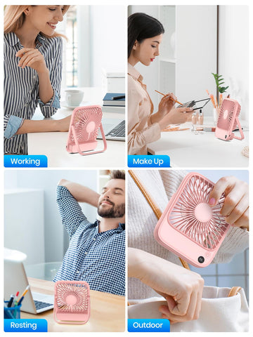TOPK compact desk fan in use on a clean desk setup