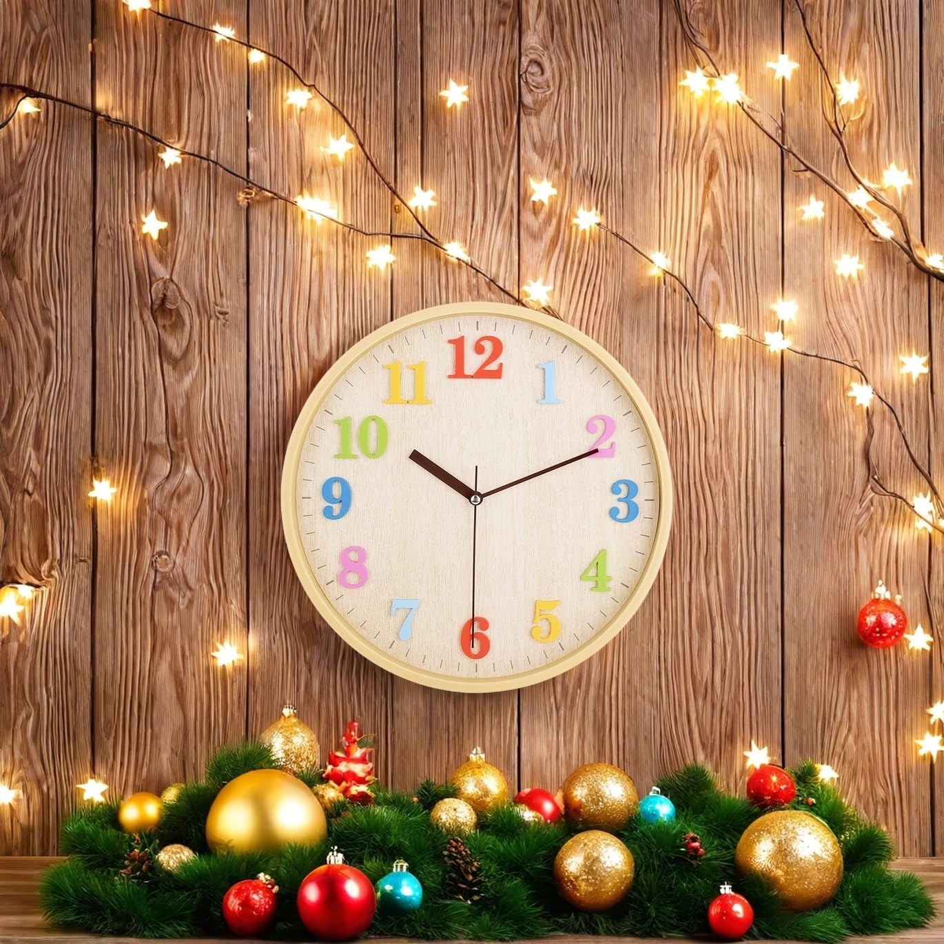 Topkey light brown craft wood clock fits modern interiors.