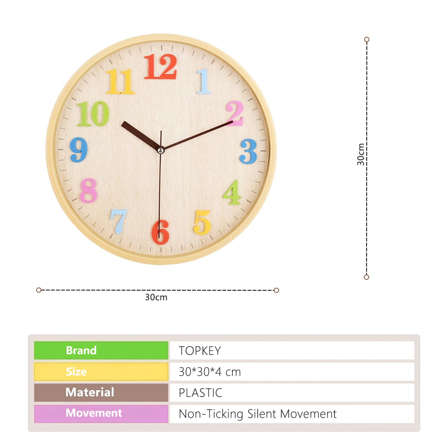 Topkey silent quartz movement ensures a peaceful workspace or bedroom.