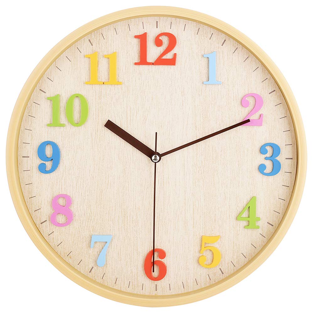 Topkey wood-look wall clock front view with vintage charm and legible numerals.
