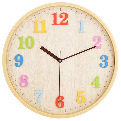Topkey wood-look wall clock front view with vintage charm and legible numerals.