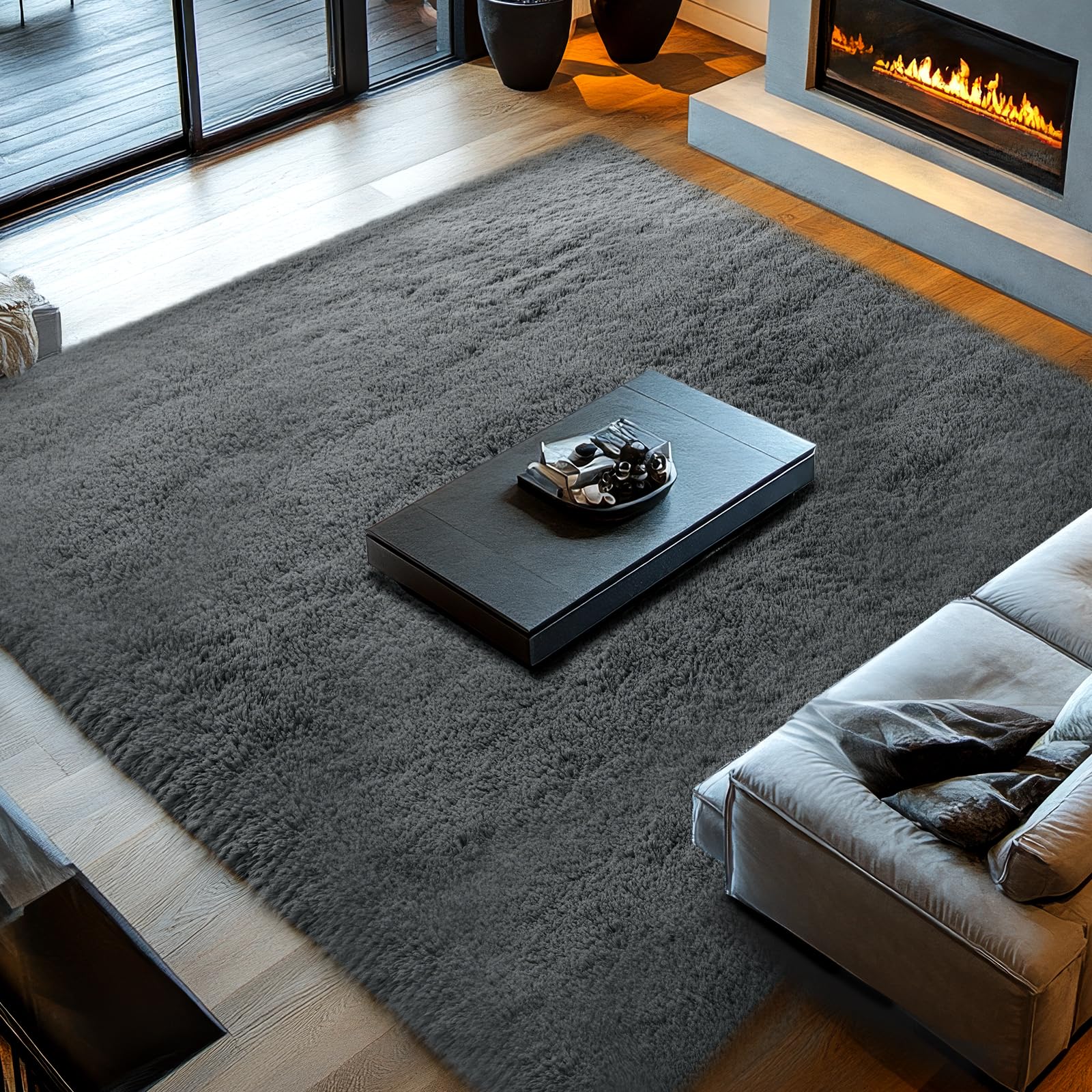 Topmaxcs Fluffy rug in bedroom corner adds warmth and calm.