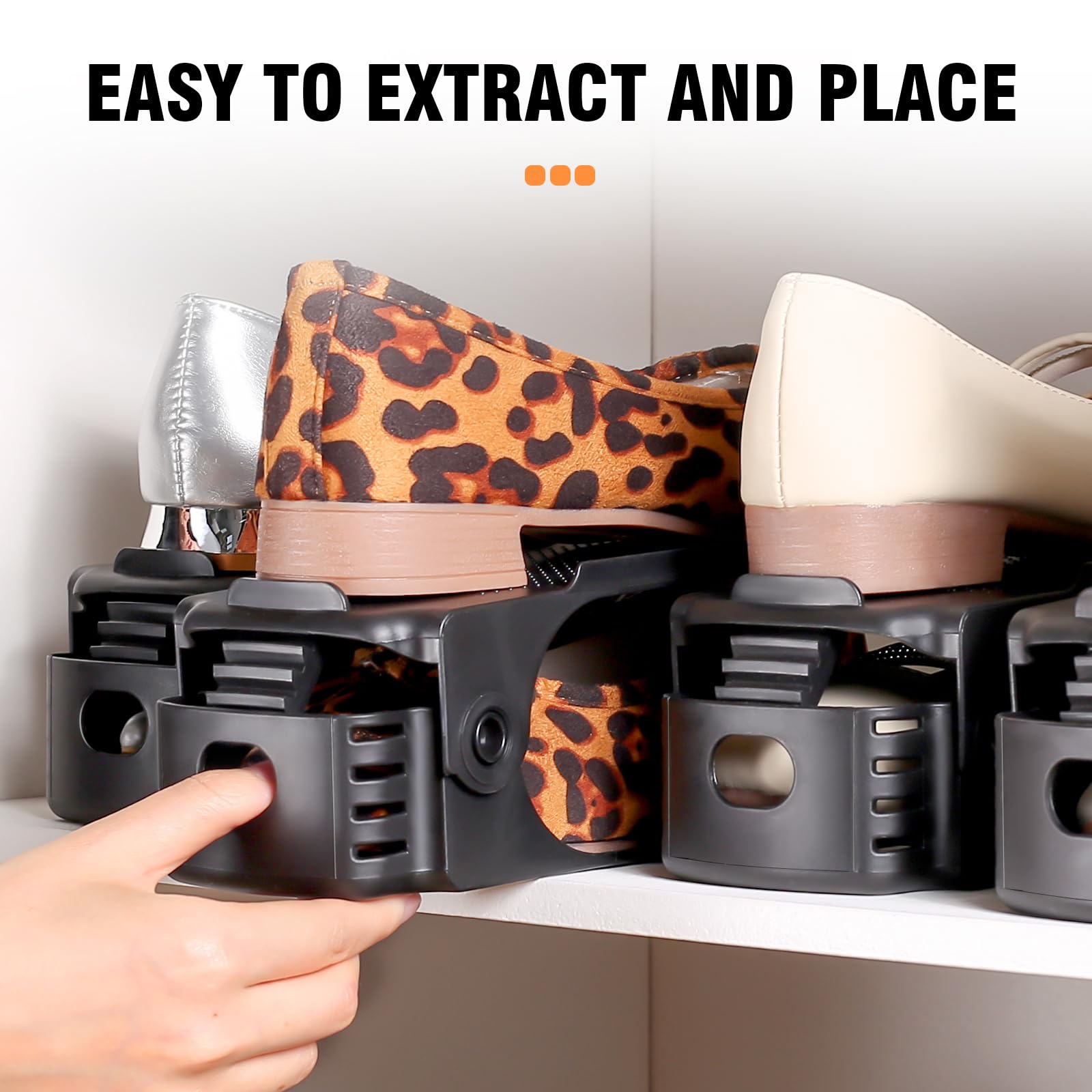 TOPNEW closet organization solution keeps footwear neatly arranged and accessible.