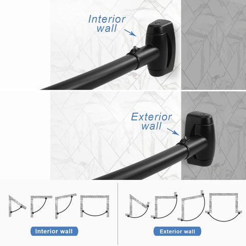 TOPROD curved rod creates extra shower space for comfortable movement.