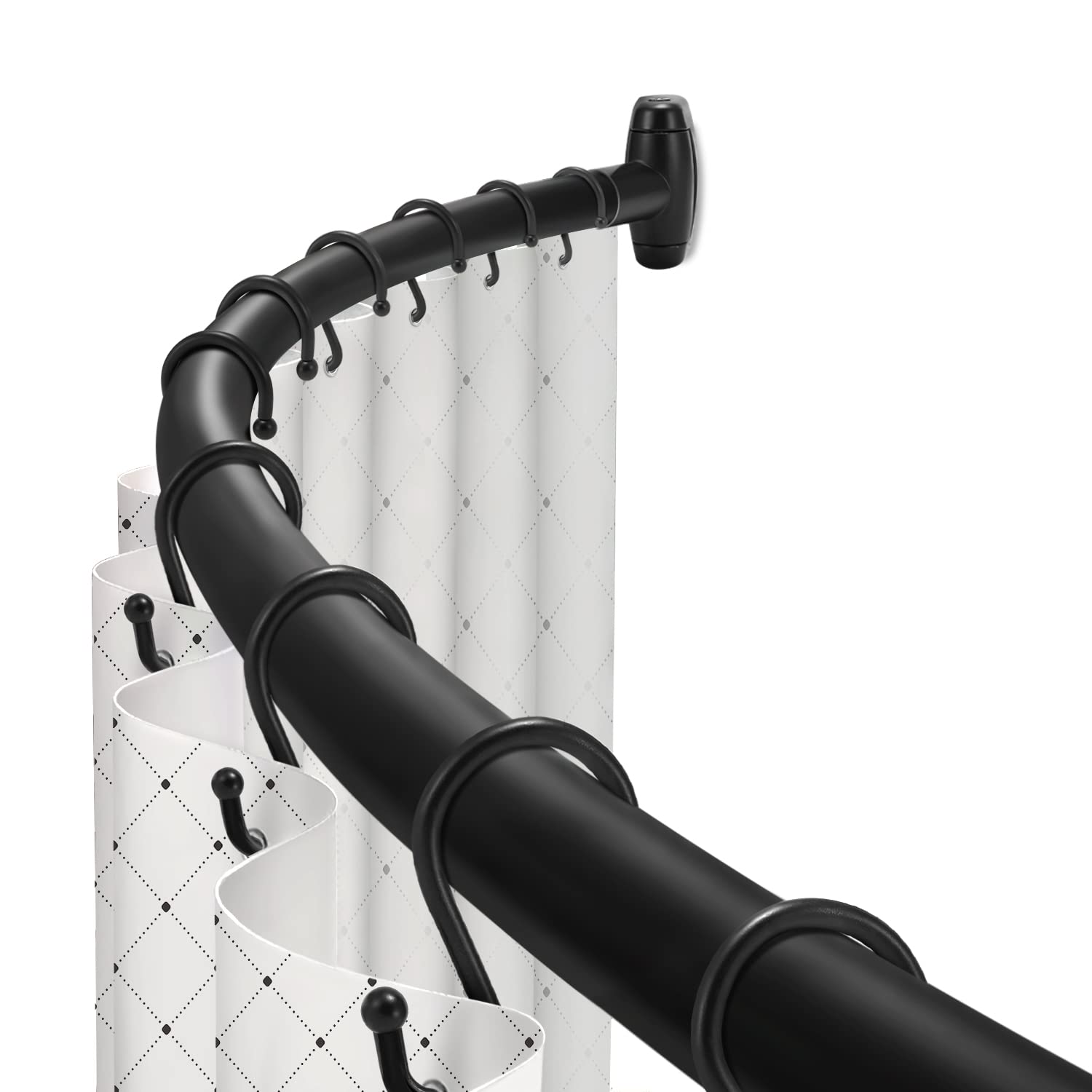 TOPROD curved shower rod in black finish adds space in the shower.