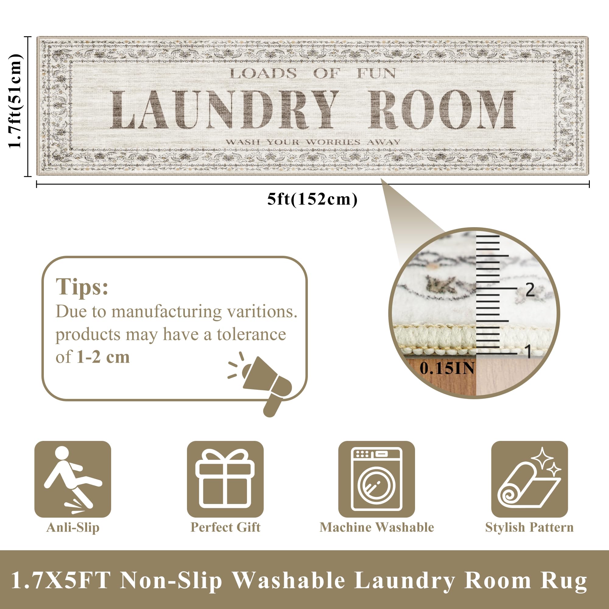 TOPRUUG laundry rug non-slip backing for stable placement.