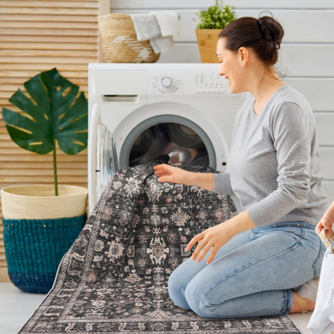 TOPRUUG low-pile 12ft runner rug fits under doors and resists dirt.