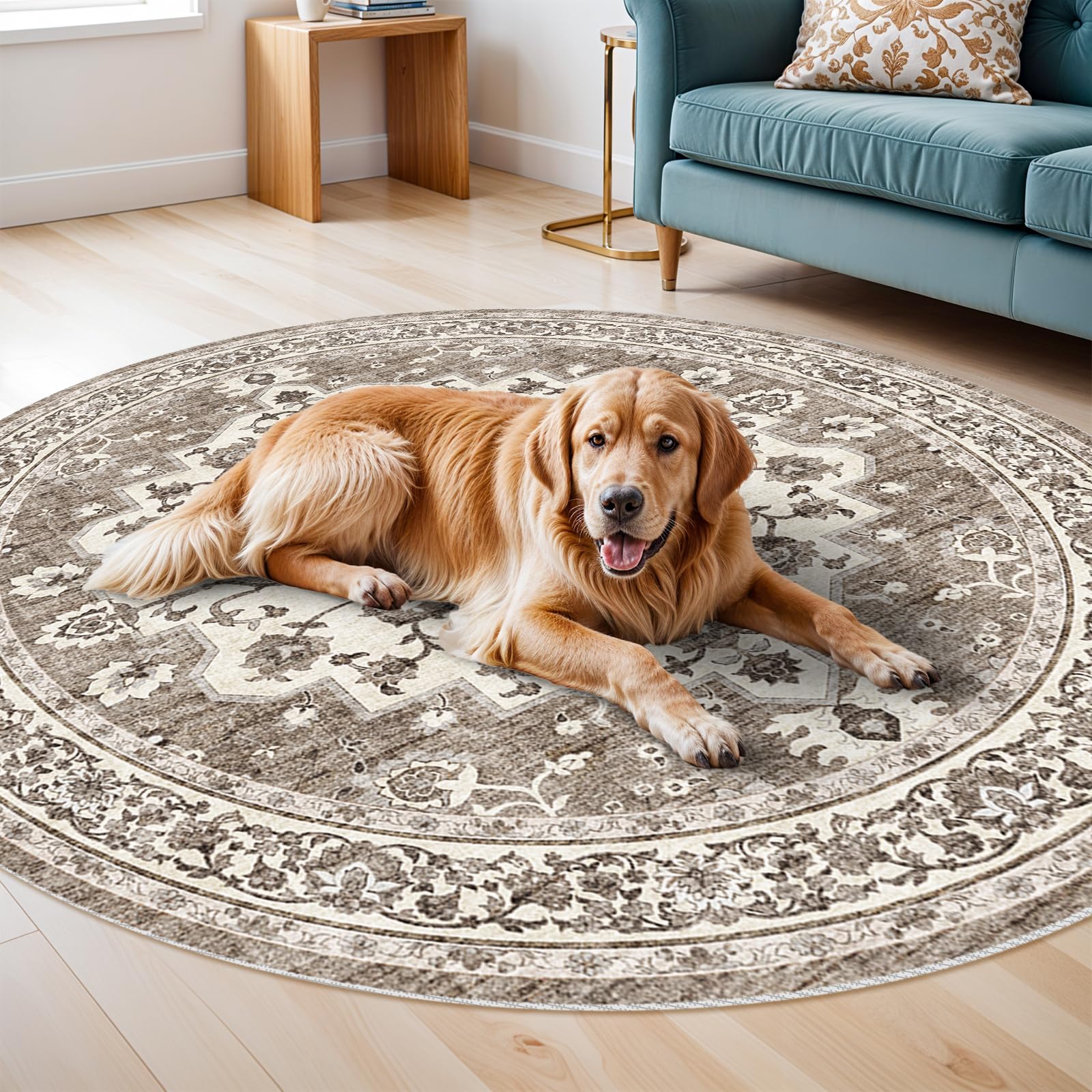 TOPRUUG machine-washable round rug keeps colors vibrant after washing.