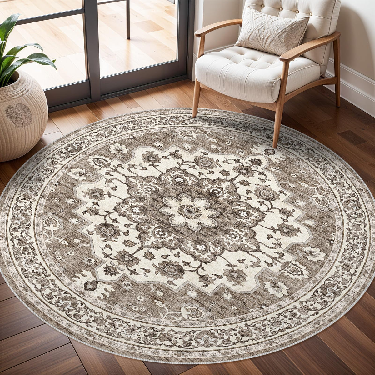 TOPRUUG washable oriental rug with central medallion for refined living spaces.