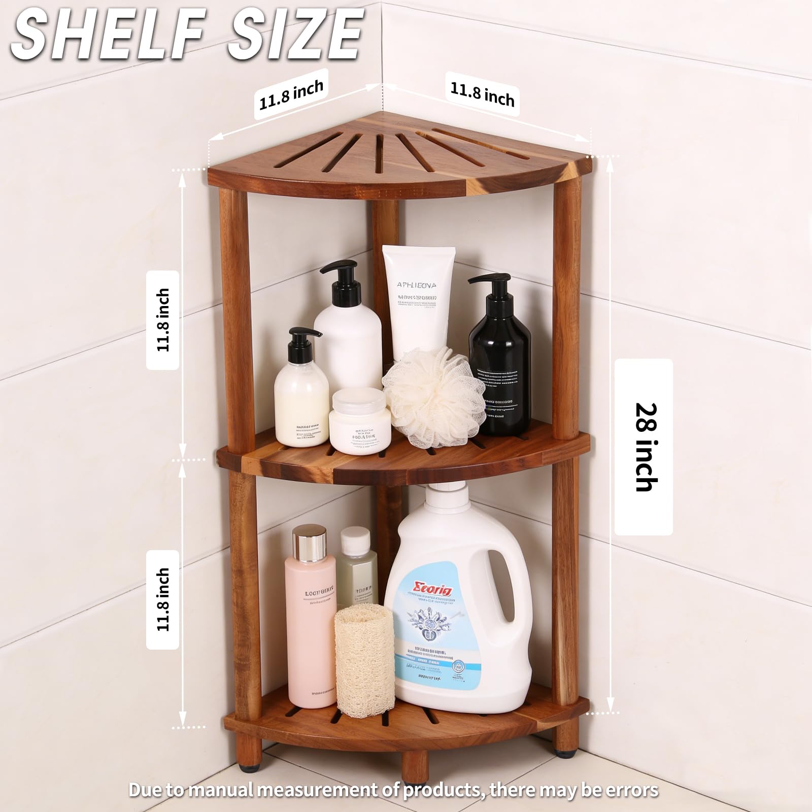 Topspeeder acacia wood waterproof shelf keeps shampoo bottles dry and neat.