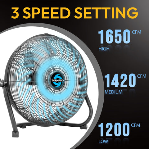 Tornado 12-inch high velocity fan tilting head enables precise cooling