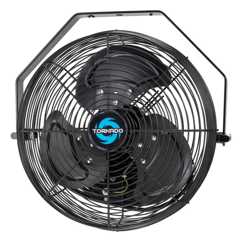 Tornado 12inch outdoor wall fan front view cools patios and loading docks