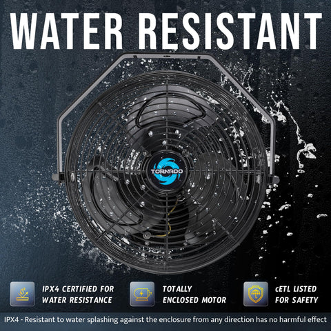Tornado 12inch outdoor wall fan tilt feature allows precise airflow direction