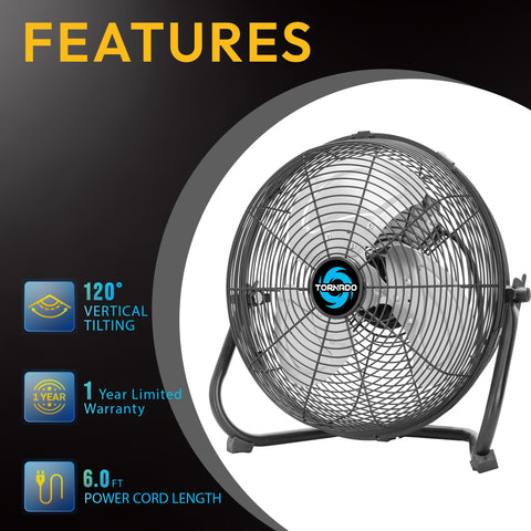 Tilt mechanism on the Tornado fan enables targeted airflow across workspace.