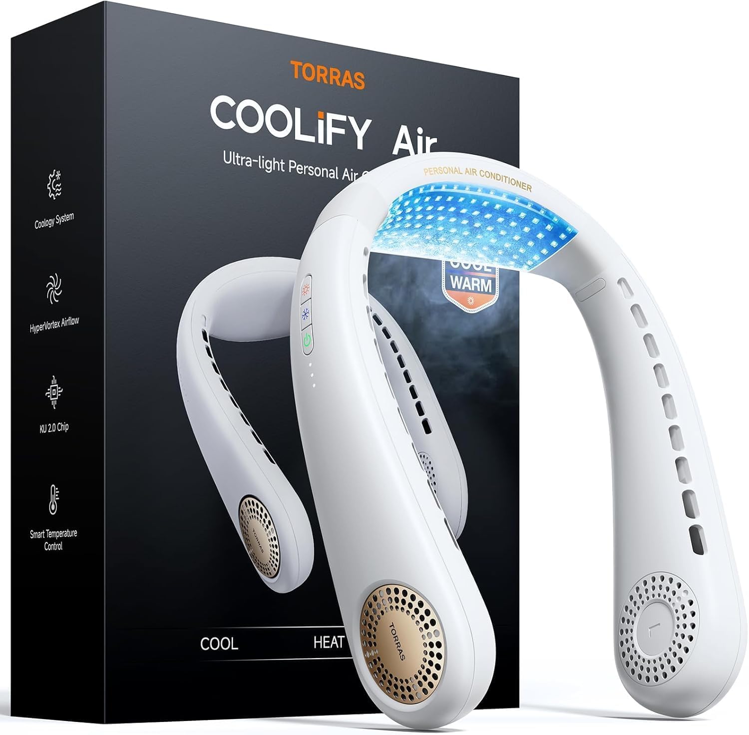 TORRAS CooliFY Air 2026 neck fan on for all-day portable cooling.