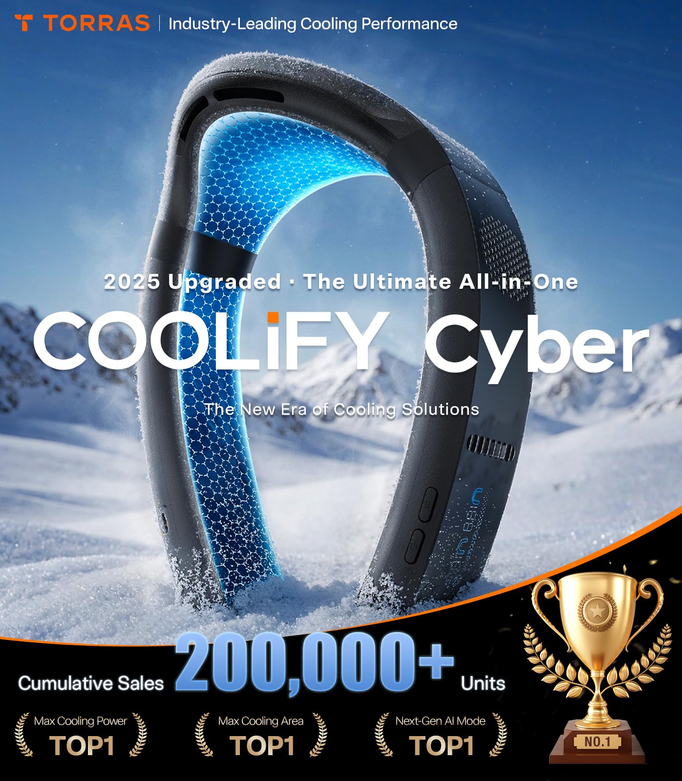 Side view of the TORRAS COOLiFY Cyber neck fan worn for hands-free cooling