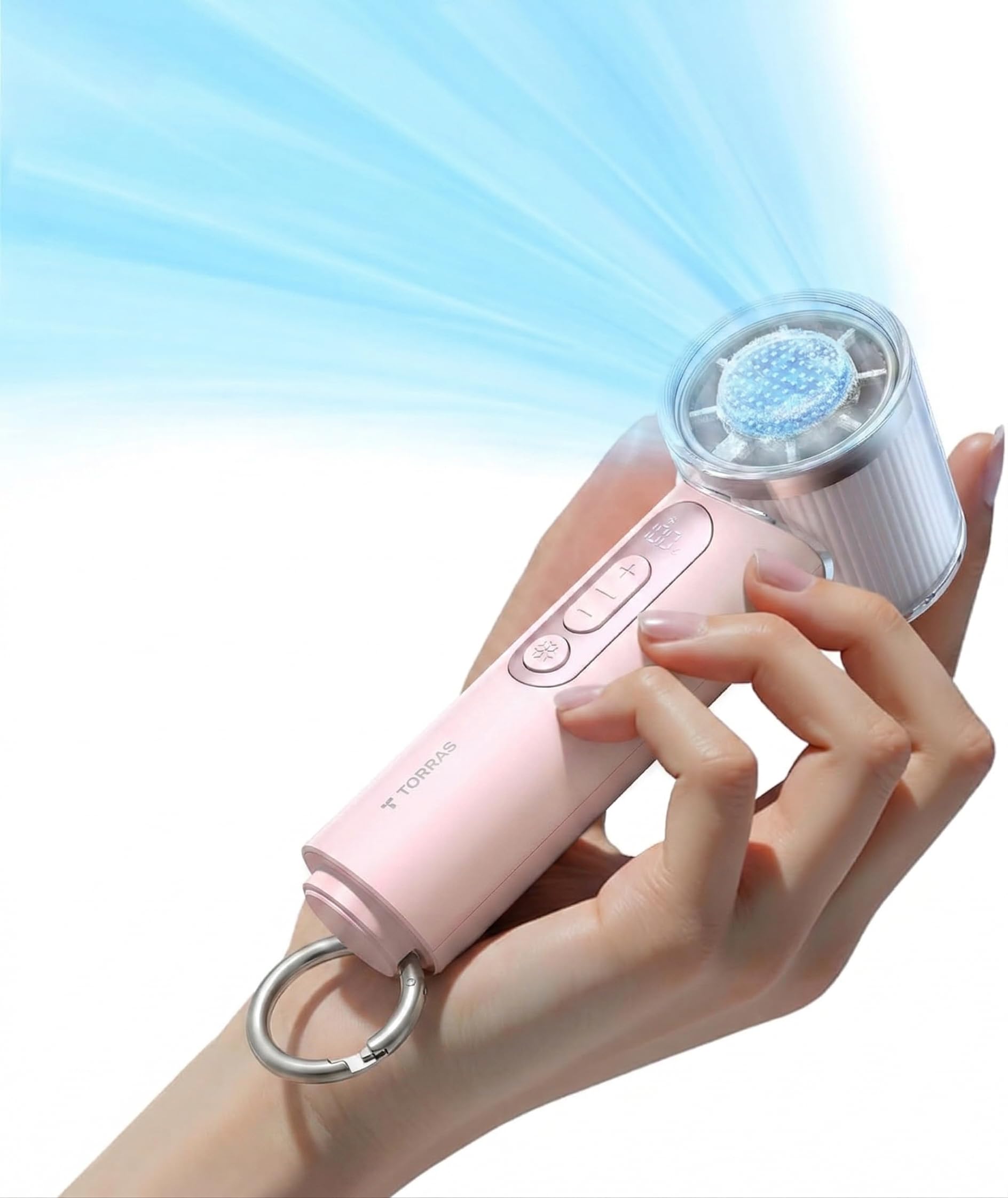 TORRAS Coolify IVA handheld fan with ice cooler for instant cooling on the go.