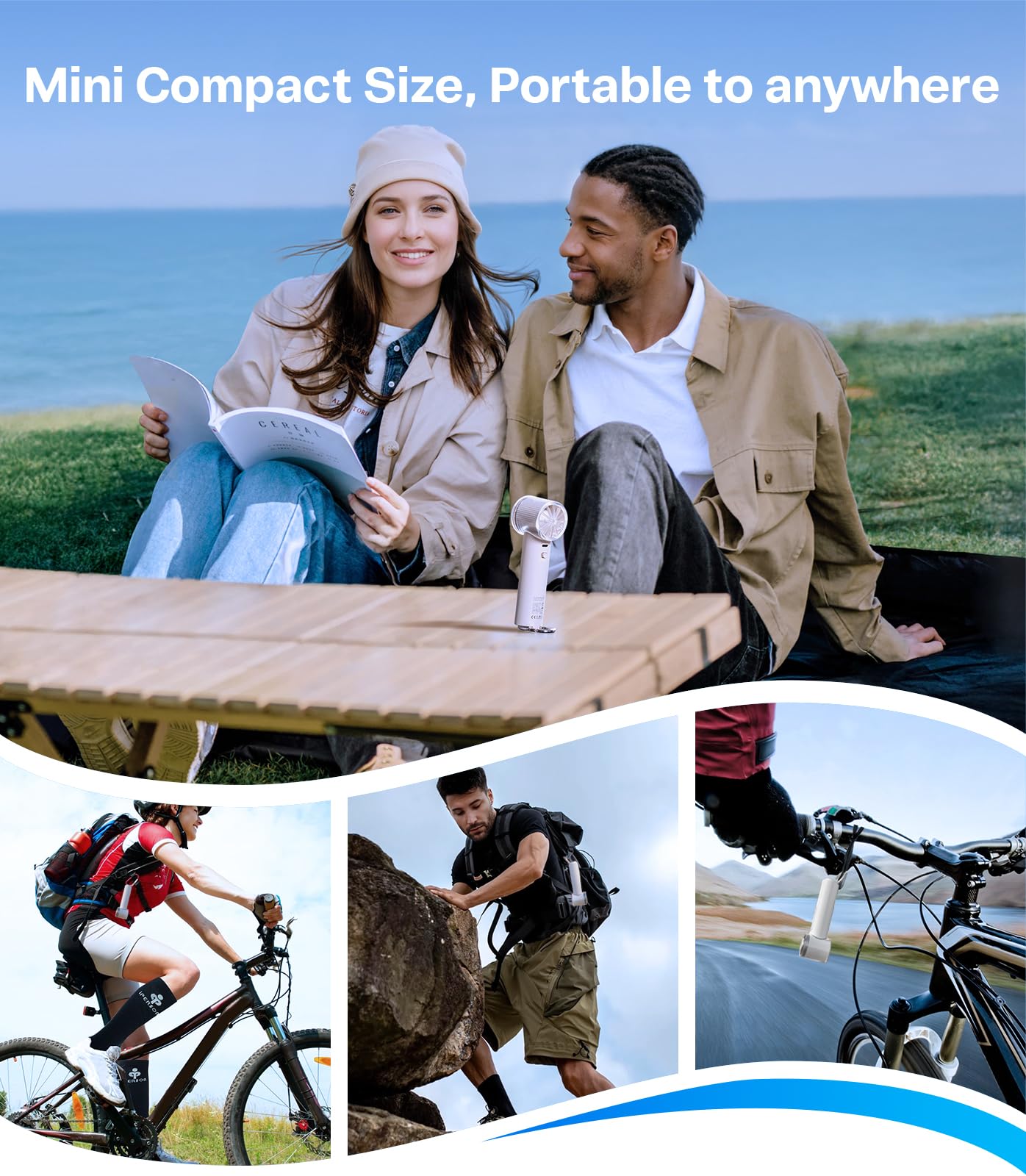 TORRAS Coolify Ivory foldable clip attached to bag for hands-free cooling