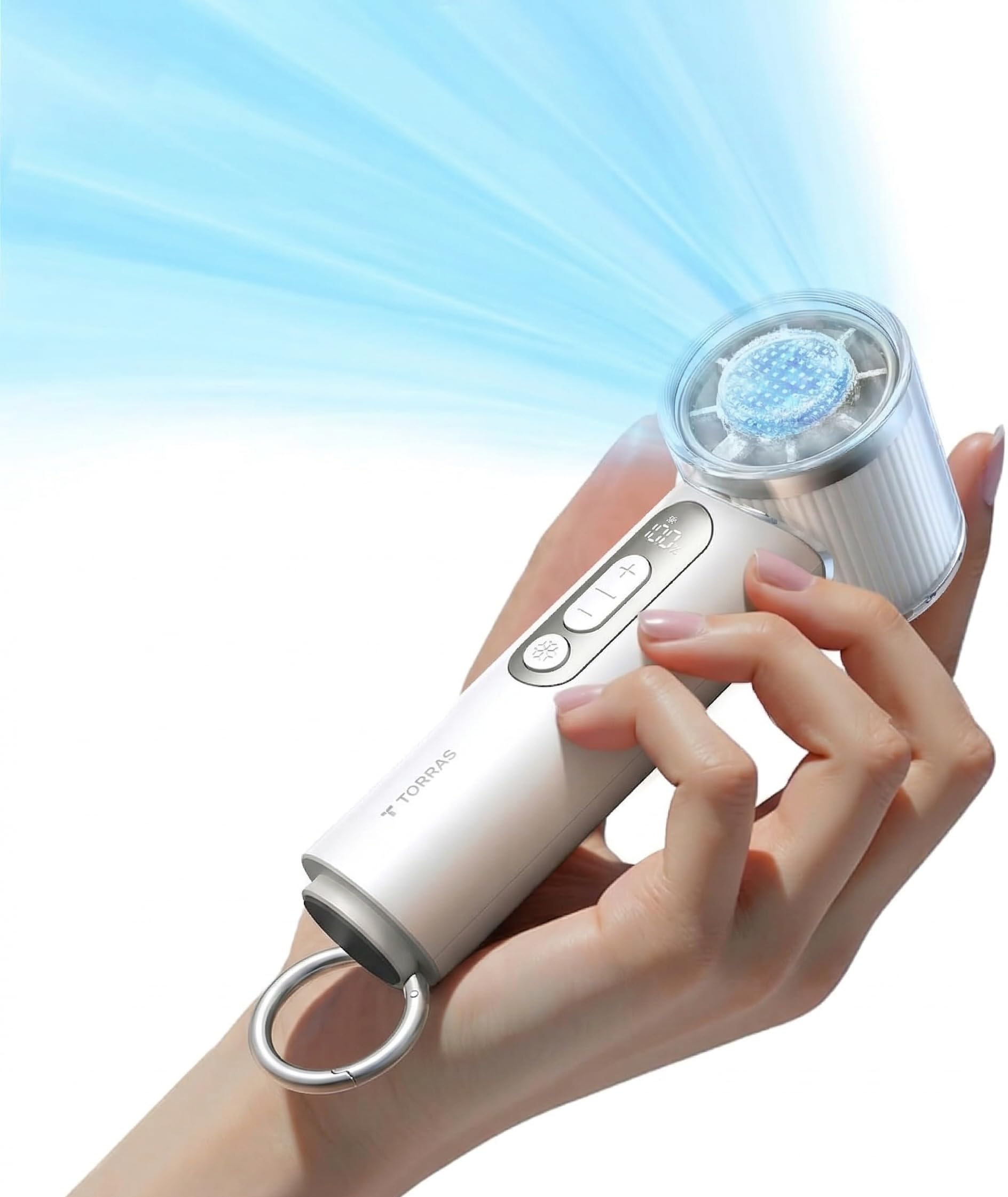 TORRAS Coolify Ivory handheld fan front view showing compact, portable design
