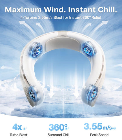 TORRAS LiTE Neck Fan worn around the neck for portable cooling on the go.