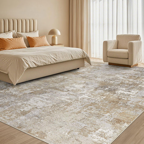 Tortania abstract neutral rug with soft velvet-like texture for cozy feet.